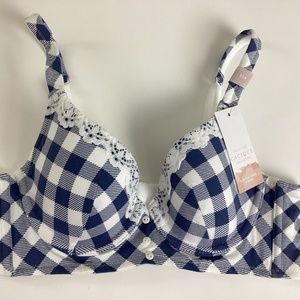 Cacique Cotton Lightly Lined T-Shirt Bra Size 32A Blue Plaid Lace NWT New